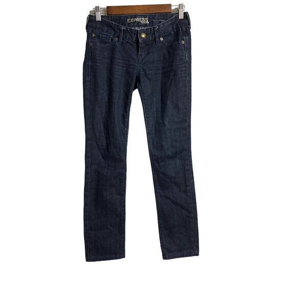 Express Womens Dark Wash Low Rise Y2K Whiskered Zelda Skinny Jeans Size 0 - Picture 1 of 8